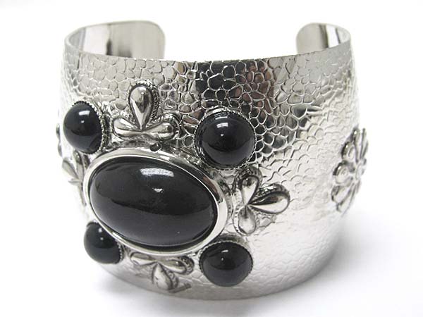 Acrylic stone and textured metal cuff bangle