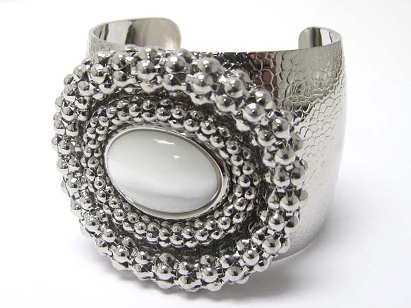 Acrylic stone and textured metal cuff bangle