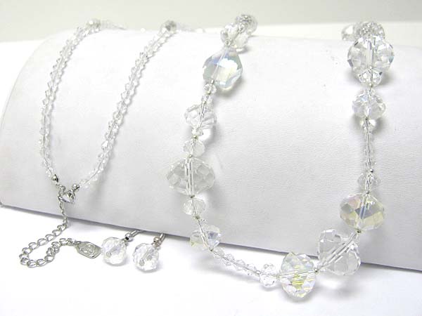 Crystal cut facet glass beads long necklace earring set