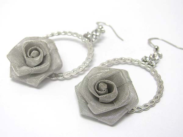 Metal mesh flower deco hoop drop earring  - hoops