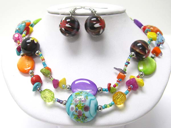 Murano glass and mixed chip stone necklace set