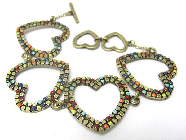 Colored heart metal link bracelet