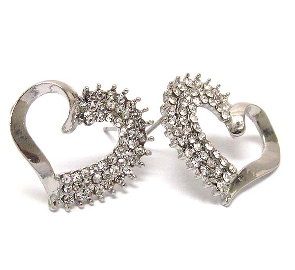 Crystal and half metal heart stud earring