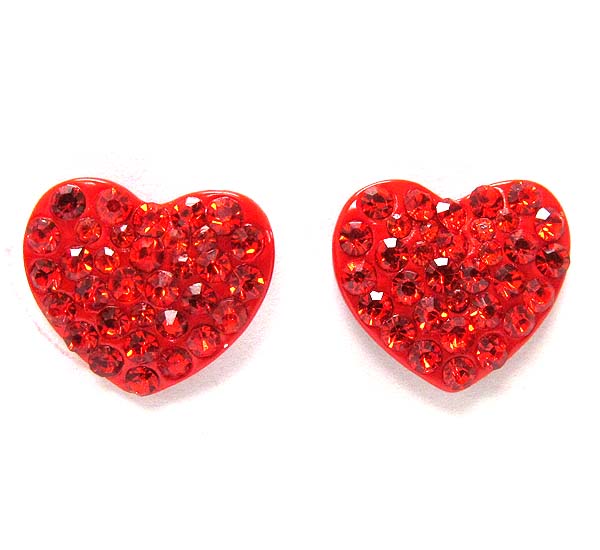 Crystal metal heart stud earring