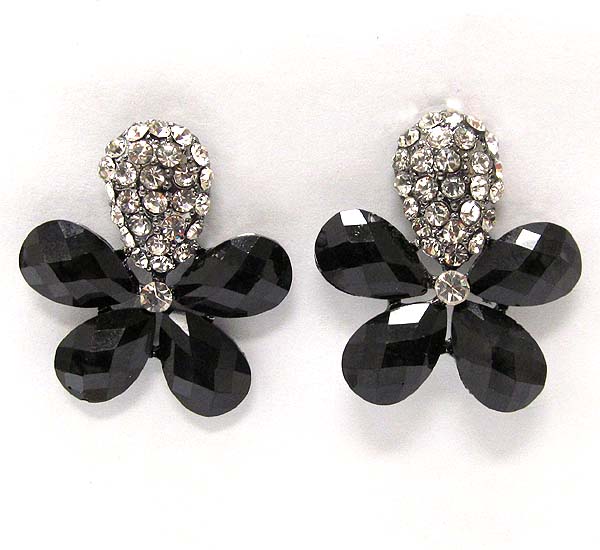 Crystal with glass leaf pattern flower earring