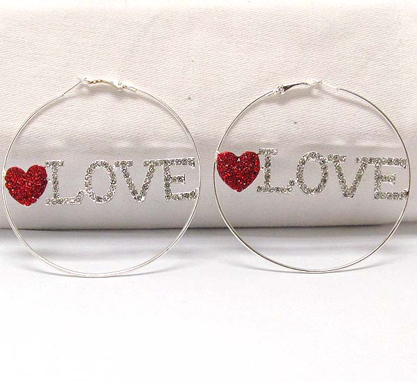 Crystal love with heart fashion hoop earring - hoops