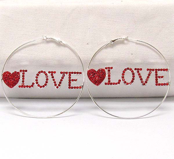 Crystal love with heart fashion hoop earring - hoops -valentine