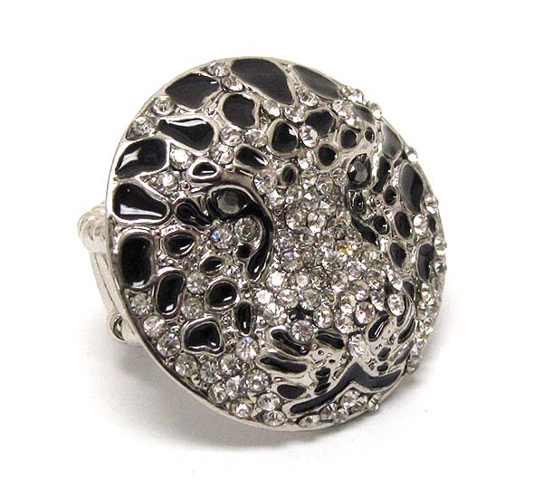 Crystal round leopard face stretch ring 