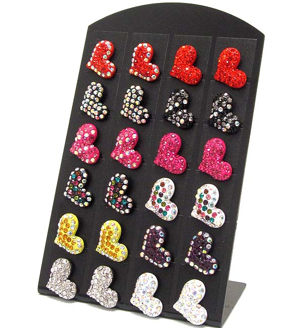 12 pair crystal mixed color heart earring dozen set (it comes with display) mens jewelry