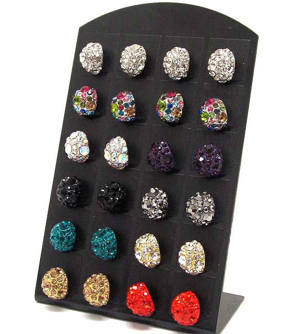 12 pair crystal mixed color half hoop earring dozen set (it comes with display) - hoops mens jewelry