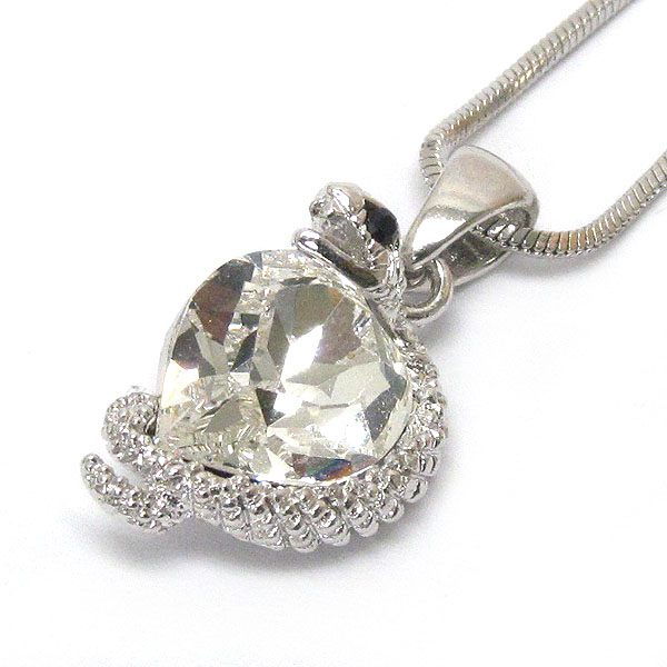 Made in korea whitegold plating crystal snake with glass heart pendant necklace