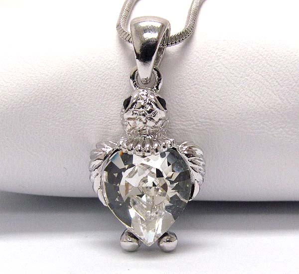 Made in korea whitegold plating crystal turtles with glass heart pendant necklace