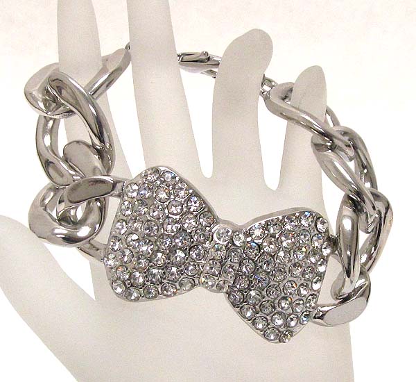 Crystal metal bow chain bracelet