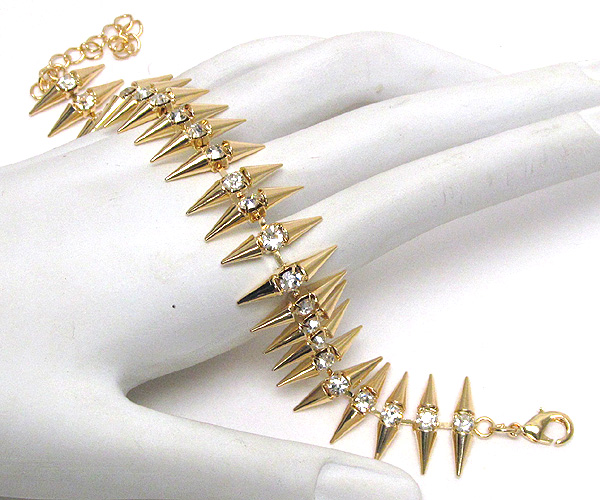 Multi crystal on multi metal spike chain bracelet