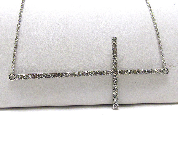 Crystal metal cross chain necklace