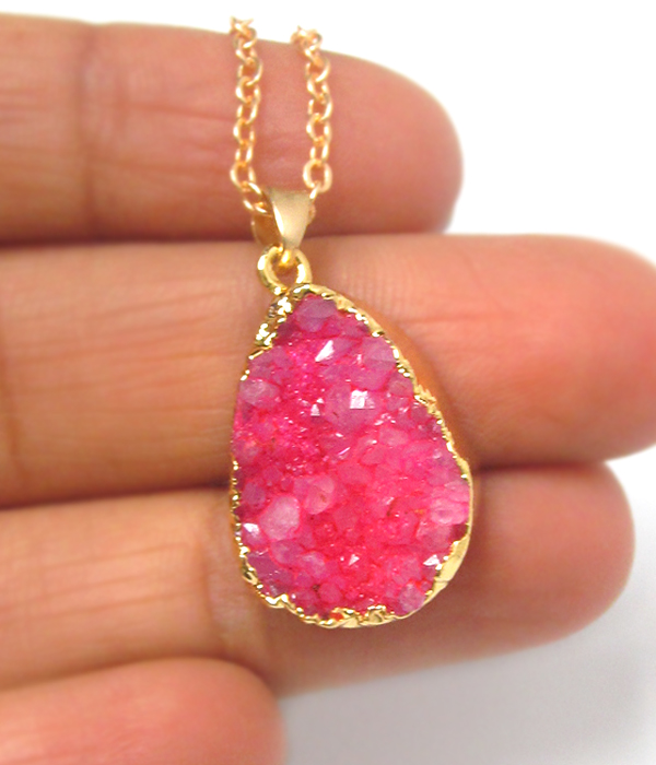 Gold wrap semi precious druzy pendant necklace