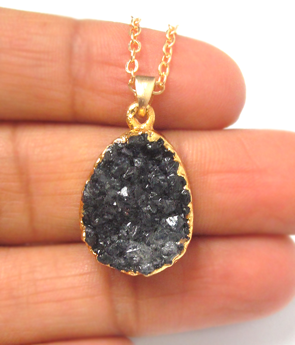 Gold wrap semi precious druzy pendant necklace