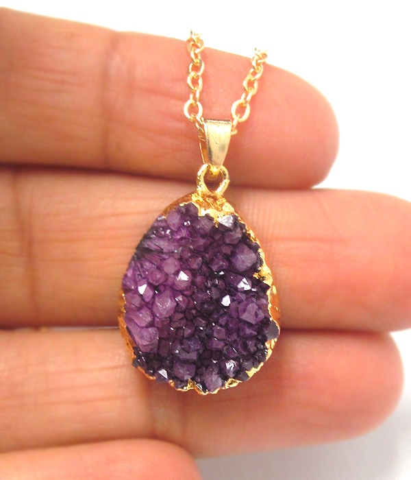 Gold wrap semi precious druzy pendant necklace