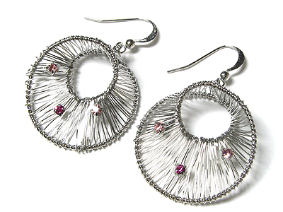 Metal feather with crystal ball earring