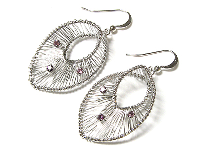 Metal feather with crystal ball earring