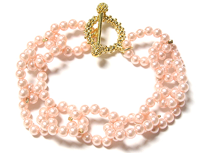 Double line pearl beads link toggle bracelet