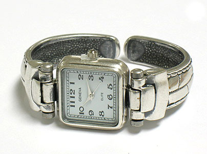 Designer style pewter bangle watch