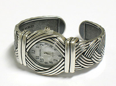 Designer style pewter bangle watch