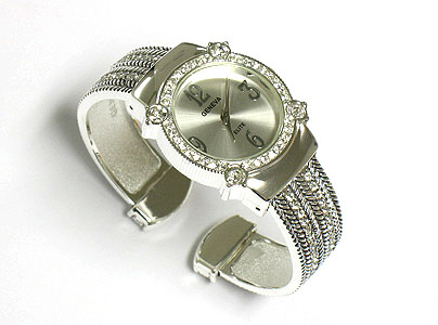 Crystal metal bangle watch