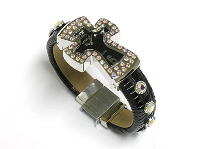 Crystal cross face and stud bangle watch 