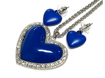 Crystal and acryl heart necklace and matching earring set