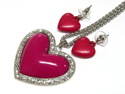 Crystal and acryl heart necklace and matching earring set