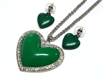 Crystal and acryl heart necklace and matching earring set