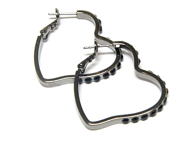 Metal heart hoop earring - side crystal - hoops