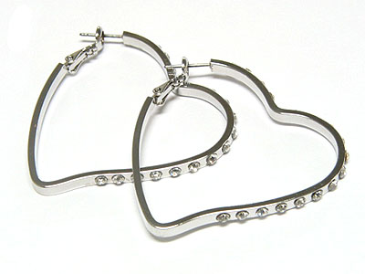 Metal heart hoop earring - side crystal - large - hoops