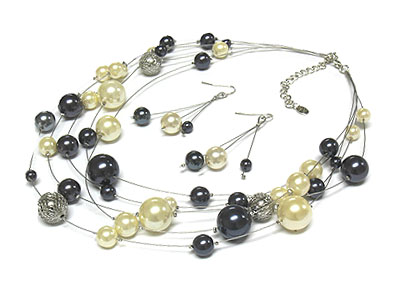 Multi acrylic bead thread wire necklace and earring set