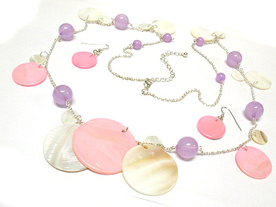 Natural shell disk long neckalce and earring set