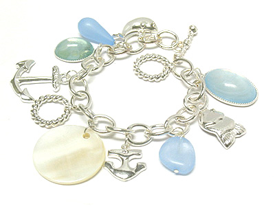 Natural shell disk and anchor charm bracelet