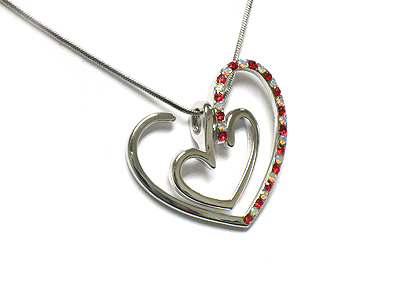 Half crystal dual heart necklace