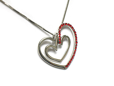 Half crystal dual heart necklace