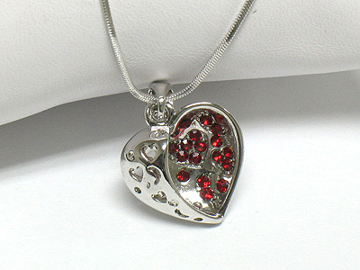 Half crystal paved heart necklace