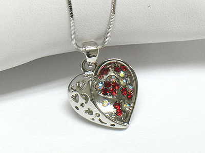 Half crystal paved heart necklace