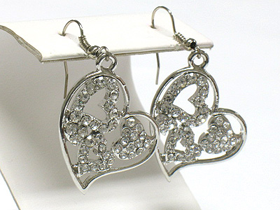 Crystal heart earring - tirple heart inside