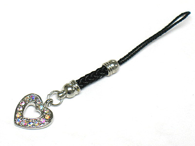 Crystal deco heart cellphone strap charm