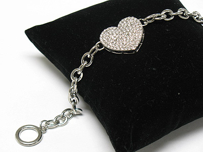 Crystal heart accent link bracelet