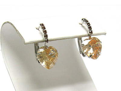 Cubic zirconia heart and crystal line earring