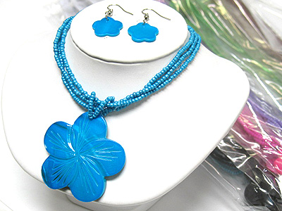 Sell by dozen - shell flower necklace and earring set mens jewelry