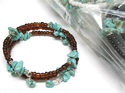 Sell by dozen -turquoise and seed beads stretch bracelet mens jewelry