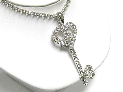 Crystal large heart style key charm pendant necklace