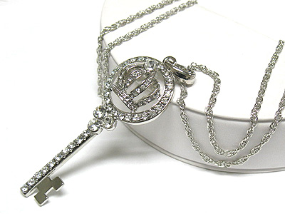 Crystal large crown style key charm pendant necklace