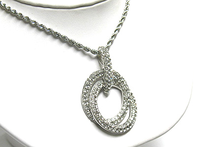 Crystal dual oval link pendant neckalce